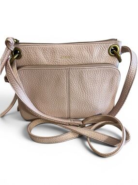 Fossil Karli Dusty Ballet Pink Pebbled Leather Double Zip Crossbody Bag
